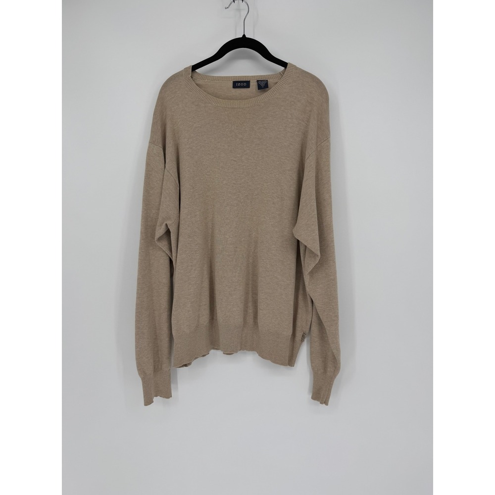 IZOD Mens XL Tan Cotton Crewneck Sweater Heathered Knit Pullover 4536759